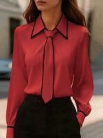 Bluza Dama Sofica Rosie cu Cravata - imagine 3