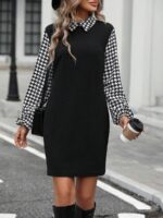 Rochie Scurta Petra Neagra cu Maneci cu Print Geometric