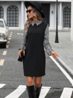 Rochie Scurta Petra Neagra cu Maneci cu Print Geometric - imagine 3