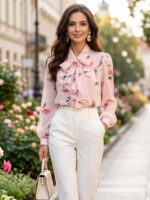 Bluza Dama Xenia Roz cu Print Floral - imagine 3