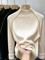 Bluza Dama Adelais Bej cu Perle - imagine 4