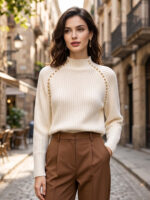 Bluza Dama Adelais Bej cu Perle - imagine 2