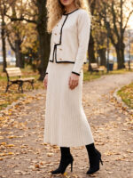 Compleu Tricotat cu Fusta Midi Ramia Bej - imagine 3