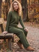 Compleu Tricotat cu Pantalon Astrid Khaki - imagine 2