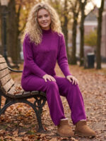 Compleu Tricotat cu Pantalon Astrid Mov - imagine 3