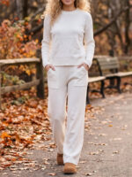 Compleu Tricotat cu Pantalon Astrid Alb