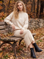 Compleu Tricotat format din Rochie fara Maneci si Bluza Andreea Bej - imagine 2