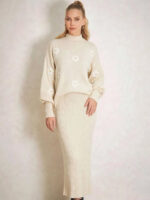 Compleu Tricotat format din Rochie fara Maneci si Bluza Andreea Bej - imagine 3