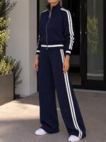 Compleu Tricotat cu Pantalon Parker Bleumarin - imagine 3
