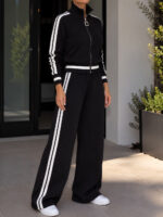 Compleu Tricotat cu Pantalon Parker Negru