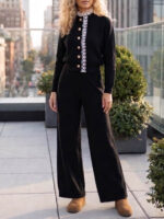 Compleu Tricotat cu Pantalon Hato Negru