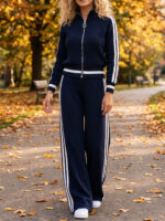 Compleu Tricotat cu Pantalon Parker Bleumarin - imagine 2