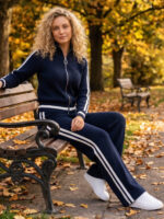 Compleu Tricotat cu Pantalon Parker Bleumarin