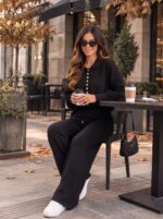 Compleu Tricotat cu Pantalon Sofia Negru - imagine 2