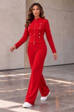Compleu Tricotat cu Pantalon Castina Rosu - imagine 2