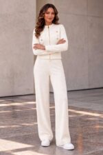 Compleu Tricotat cu Pantalon Castina Alb - imagine 2