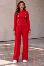 Compleu Tricotat cu Pantalon Castina Rosu - imagine 3