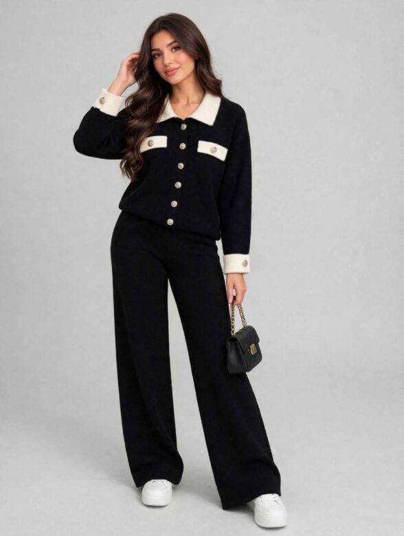 Compleu Tricotat cu Pantalon Zamora Negru